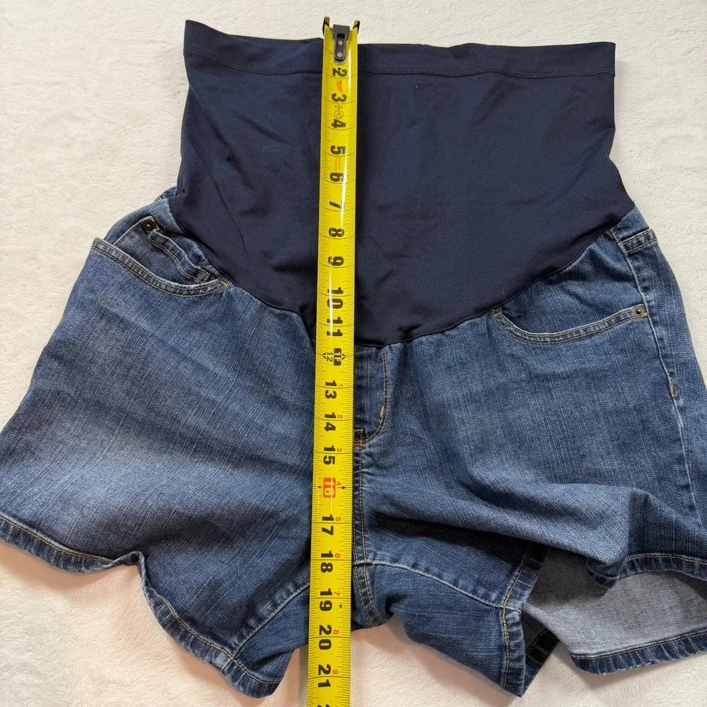 Maternity Denim Shorts Women Size 10 Blue Good Over Belly Panel‎ Stretch